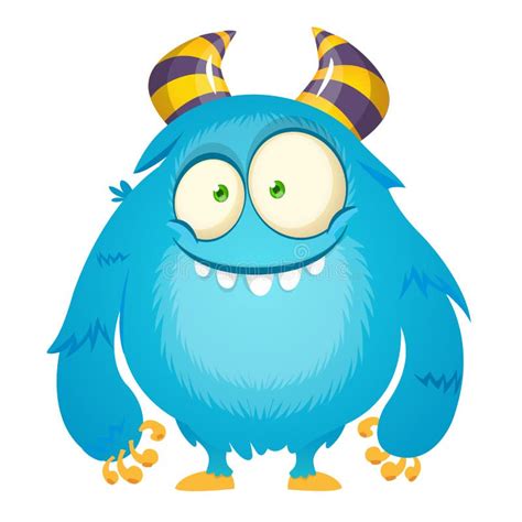 Funny Dumb Blue Fluffy Cartoon Monster Vector Halloween Illustration