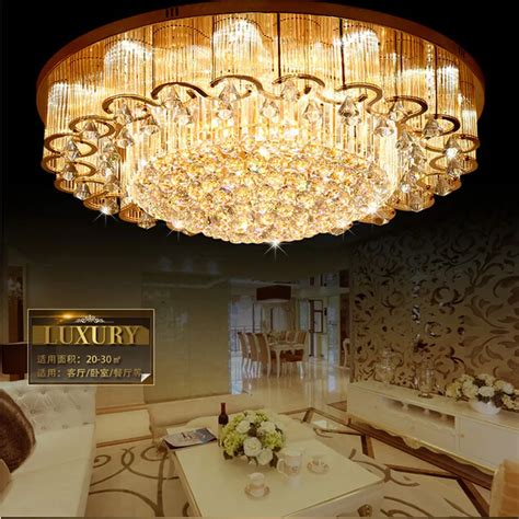 S gold living room crystal ceiling lamp round hall crystal light ...