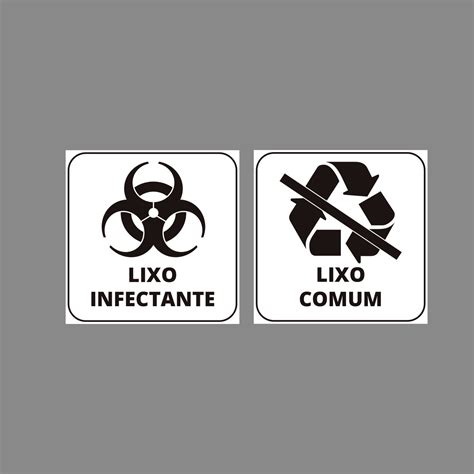 Adesivo Lixo Comum e Lixo Infectante 8x8cm Fundo Branco Mini