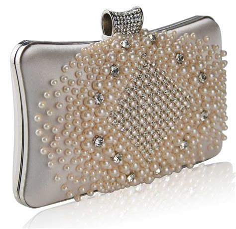 Wholesale Champagne Beaded Pearl Rhinestone Clutch Bag