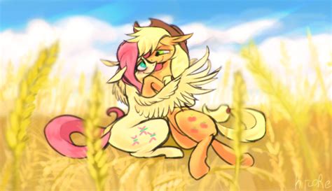 3345485 Safe Artist Chortzykit Applejack Fluttershy Earth Pony