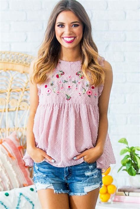 Short And Sweet Embroidered Babydoll Top In Blush Trendy Fashion Tops