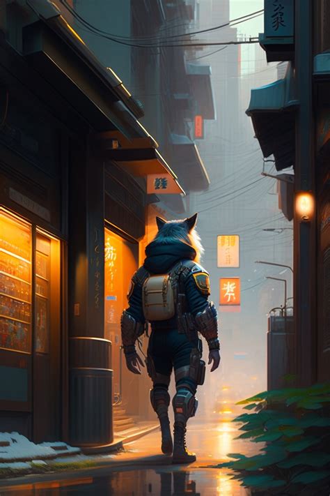 Lexica A Cybernetic Werewolf Walking Through The Tokyo Alleyways