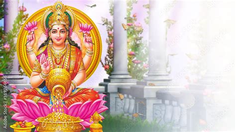 Laxmi Mata With Pot of Gold Coins falling from it on occasion of Diwali For Laxmi Puja Stock ...