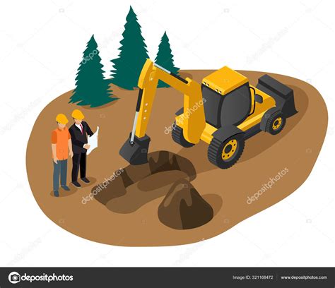 Isometric Vector Excavator Digging Foundation Pit Building Stock Vector ...