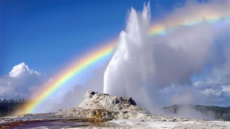 A Colorful Rainbow Appearing Above a Geysers Eruptio Stock Image - Image of generated, geyser ...