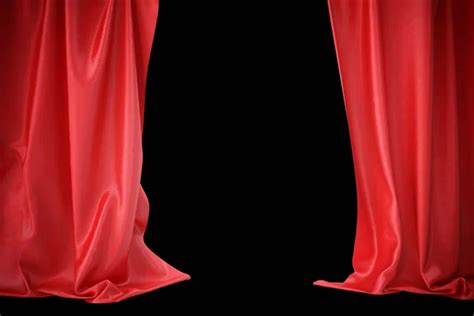 Red silk curtains with garter isolated on white background. Stock Photo ...