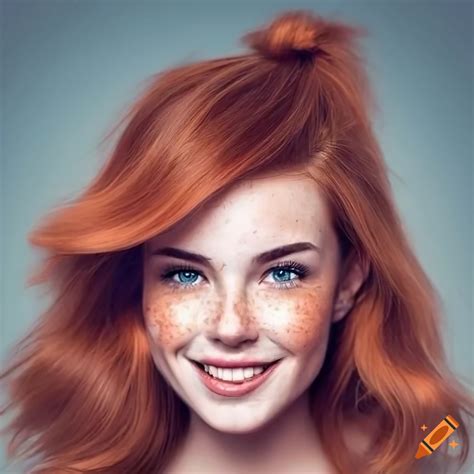 Portrait Of A Beautiful Young Woman With Freckles And Auburn Hair