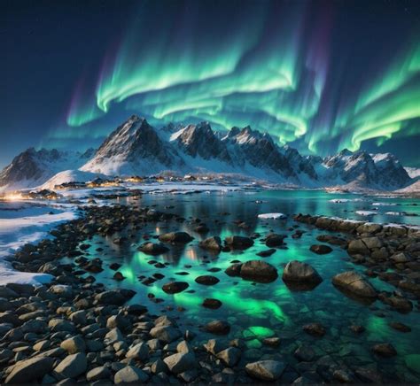 Premium AI Image | Aurora borealis at Lofoten islands