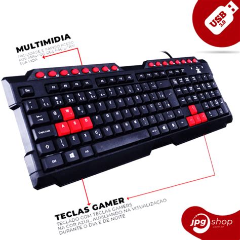 Teclado Gamer Multim Dia Usb Abnt Teclas Atalhos Tech No Shoptime