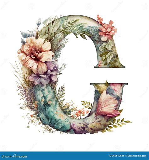 Letter C Floral Monogram Initial Wildflowers Stock Photo Illustration