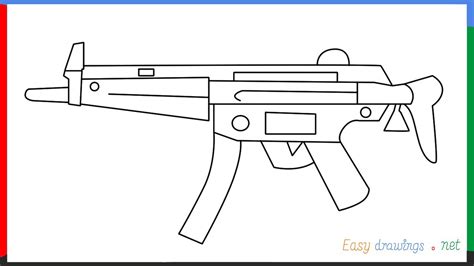 How to draw MP5 step by step for beginners - YouTube