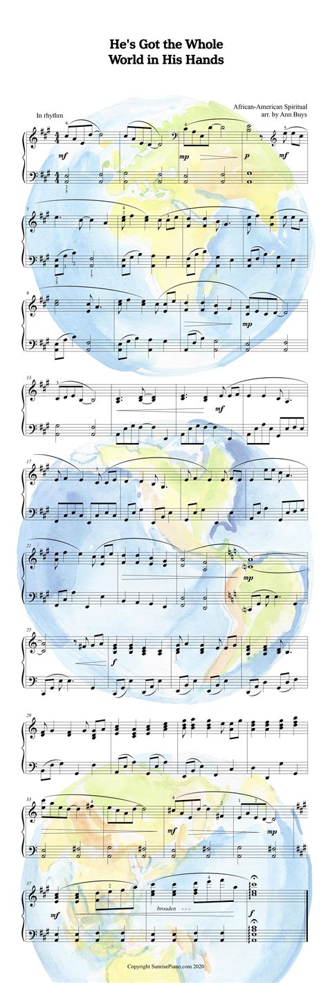 Hes Got The Whole World In His Hands Intermediate Piano Sheet Music