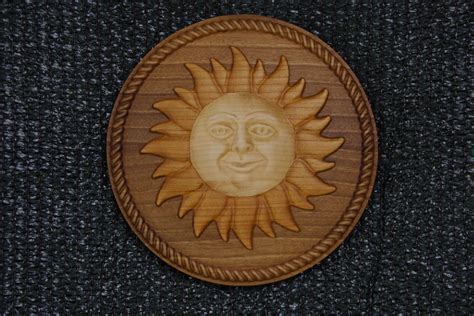 Sun Massive Wooden Carved Intarsia Made From 3 Sorts Of Wood Etsy