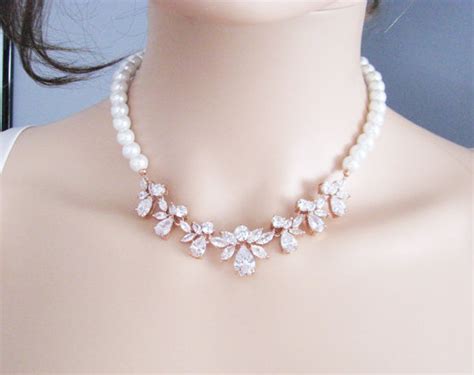 Rose Gold Necklace Pearl Necklace Pearl Jewelry Jewelry Set Etsy