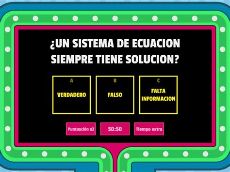 Sistemas De Ecuaciones X Gameshow Quiz