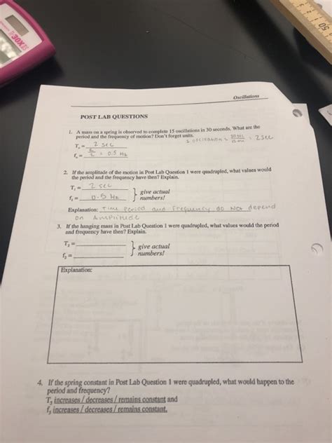 Solved Oscillations Post Lab Questions A Mass On A Spring Chegg