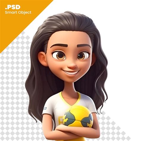 Menina Dos Desenhos Animados Bola De Futebol Isolada No Fundo