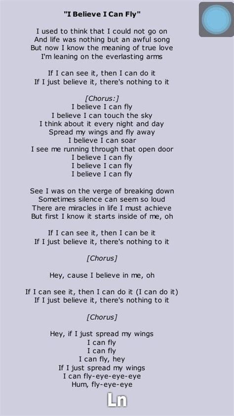 song lyrics for i believe i can fly - - Yahoo Image Search Results ...