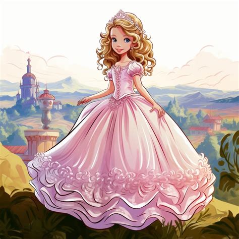 Premium Photo Cartoon Princess In Pink Dress Standing In Front Of A