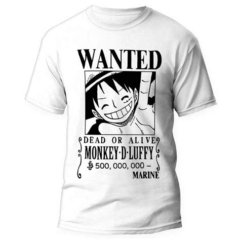 Camiseta Anime One Piece Luffy Wanted Unissex Kamisetas Otaku