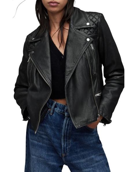 Allsaints Cargo Distressed Leather Biker Jacket In Black Lyst