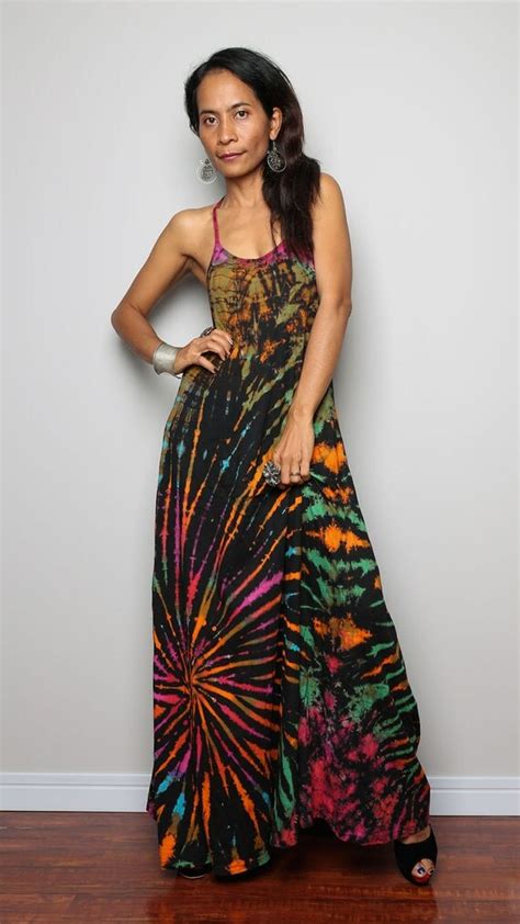 Tie Dye Maxi Dress Long Sexy Boho Cotton Maxi Gown Funky