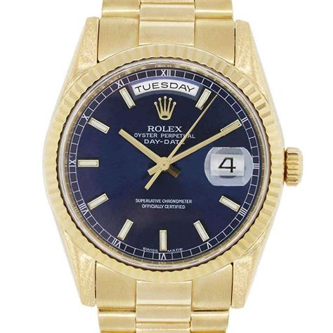 Rolex Yellow Gold Presidential Day Date Blue Dial Automatic Wristwatch ...