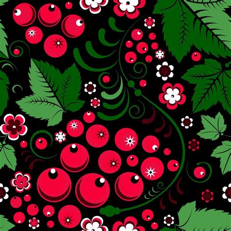 Khokhloma Seamless Pattern In Slavic Folk Style With Berries