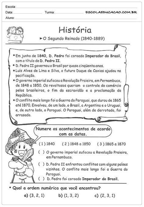 Atividades De Historia 5 Ano O Segundo Reinado Bono Professor Carole