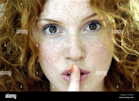 Woman Gesture Silence Quiet Portrait Womens Portrait Redheads