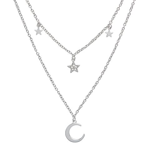 Celestial Double Crescent Moon And Star Necklace Silver Olivia Burton