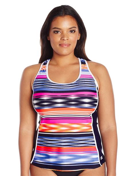 Zero Xposur Womens Plus Size Echo Sporty Swimsuit Tankini Top Flame 16w