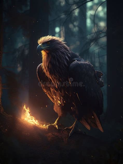 Eagle in a Dark Ominous Forest, Magic Glow and Shine, Generative Ai ...