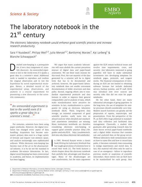 (PDF) The laboratory notebook in the 21st century The electronic ...