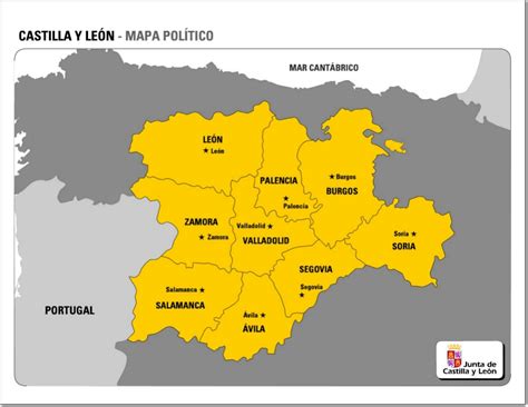 Mapa político de Castilla y León Mapa de provincias y capitales de