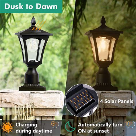 Pasamic Exterior Outdoor Solar Post Light Waterproof Fixture With 3