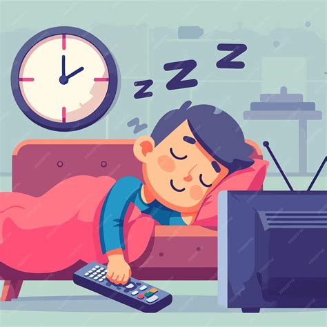 Premium Vector | Fell asleep while watching TV cartoon vector illustration