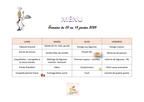 Menus De Cantine Janvier F Vrier La Houssaye B Ranger