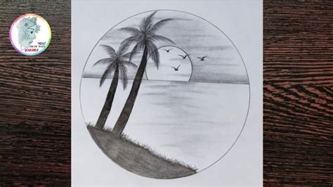 Pencil drawing in a circle step by step - Easy landscape drawing ...