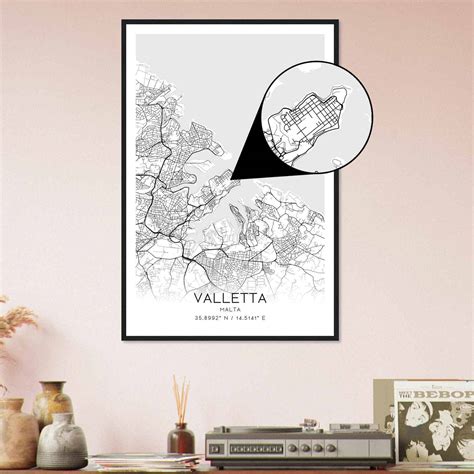 valletta malta map poster valletta city road wall art print custom