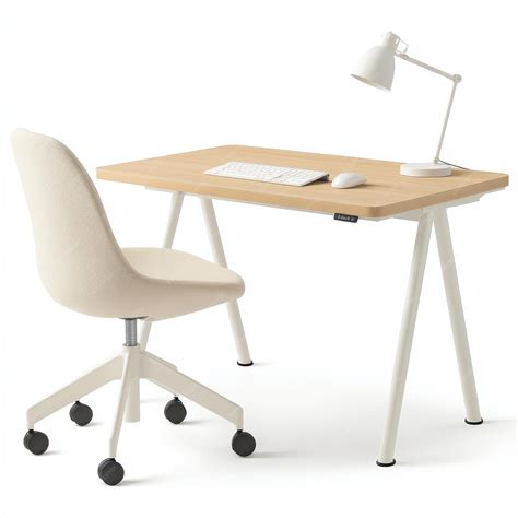 modern desk setup featuring  wooden desk ergonomic chair  desk