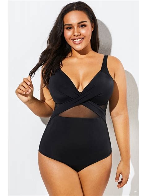 Black Cut Out Mesh Underwire One Piece Swimsuit Meet Curve Meet Curve