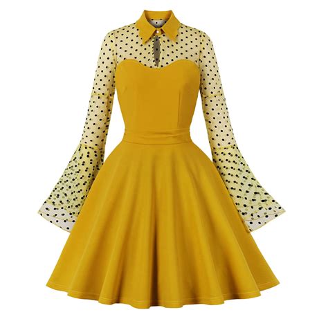 Ctreela Women S Vintage Polka Dot 1950s Audrey Hepburn Retro Rockabilly Prom Dress Bell Sleeve A