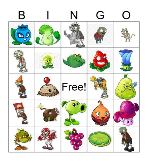 Plants Vs Zombies Bingo Card