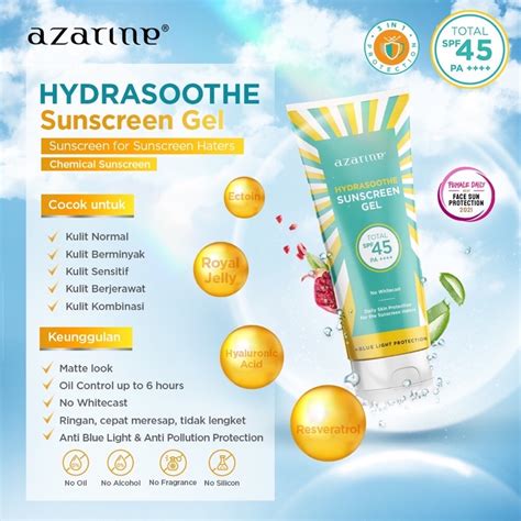 Jual Azarine Hydrasoothe Sunscreen Gel Spf 45 Pa 50ml Shopee Indonesia