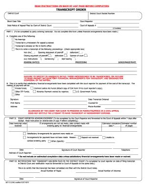 Fillable Online Txnd Uscourts Dkt Transcript Order Transcript Order