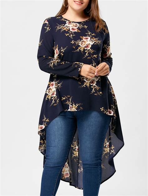 Plus Size Tiny Floral High Low Hem Blouse Cadetblue 3s34202827 Size