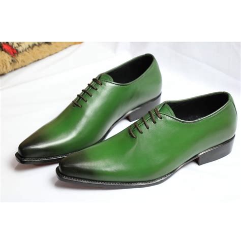 Handmade Men Green Leather Dress Shoes, Men Pointed Toe | RebelsMarket