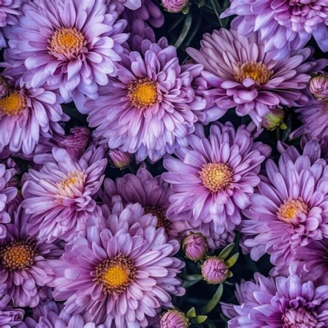 Premium Ai Image A Bunch Of Purple Flowers With The Yellow Center